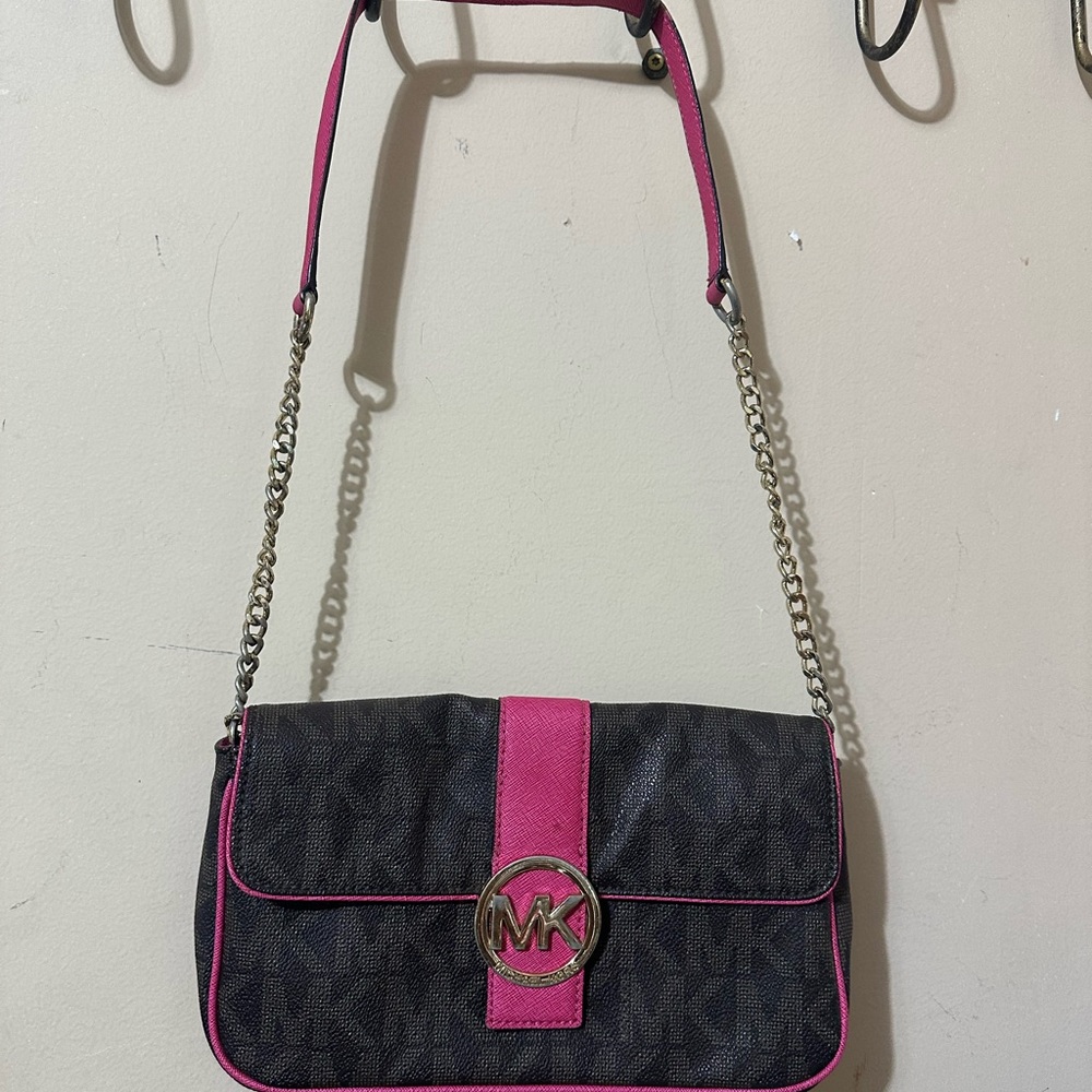 Michael Kors Quilted Pink and Black Shoulder Bag